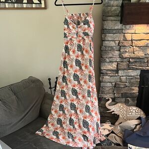 Roxy Floral Maxi Dress with Spaghetti Straps and cut out on back size L